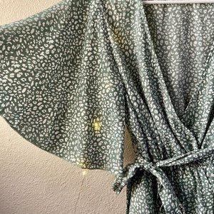 SHEIN Flowy Green Print Blouse - Size M